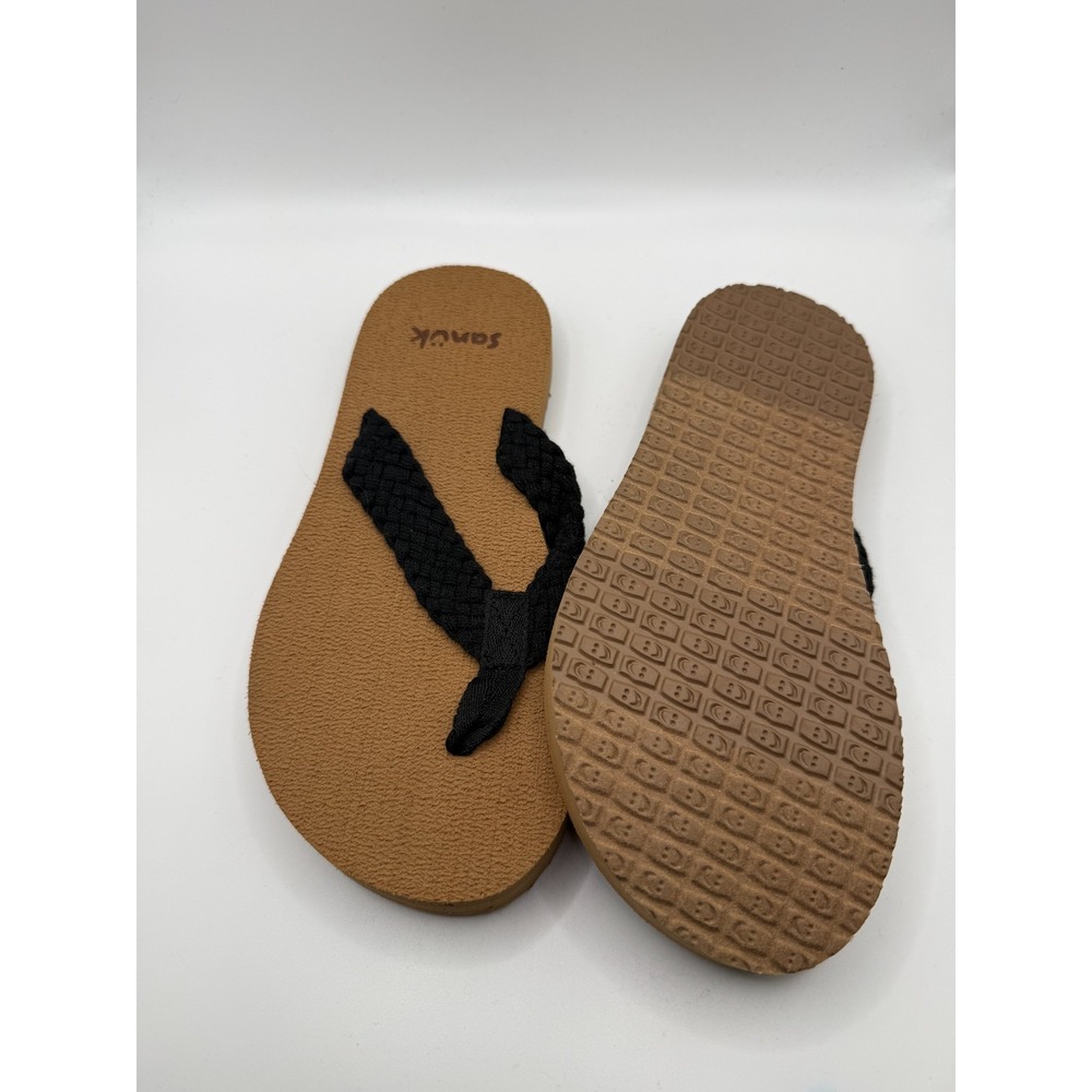 Sanuk 1116480 Womens US 5 Sandals Black Tan Stacker Braid Slip-On Flip Flop